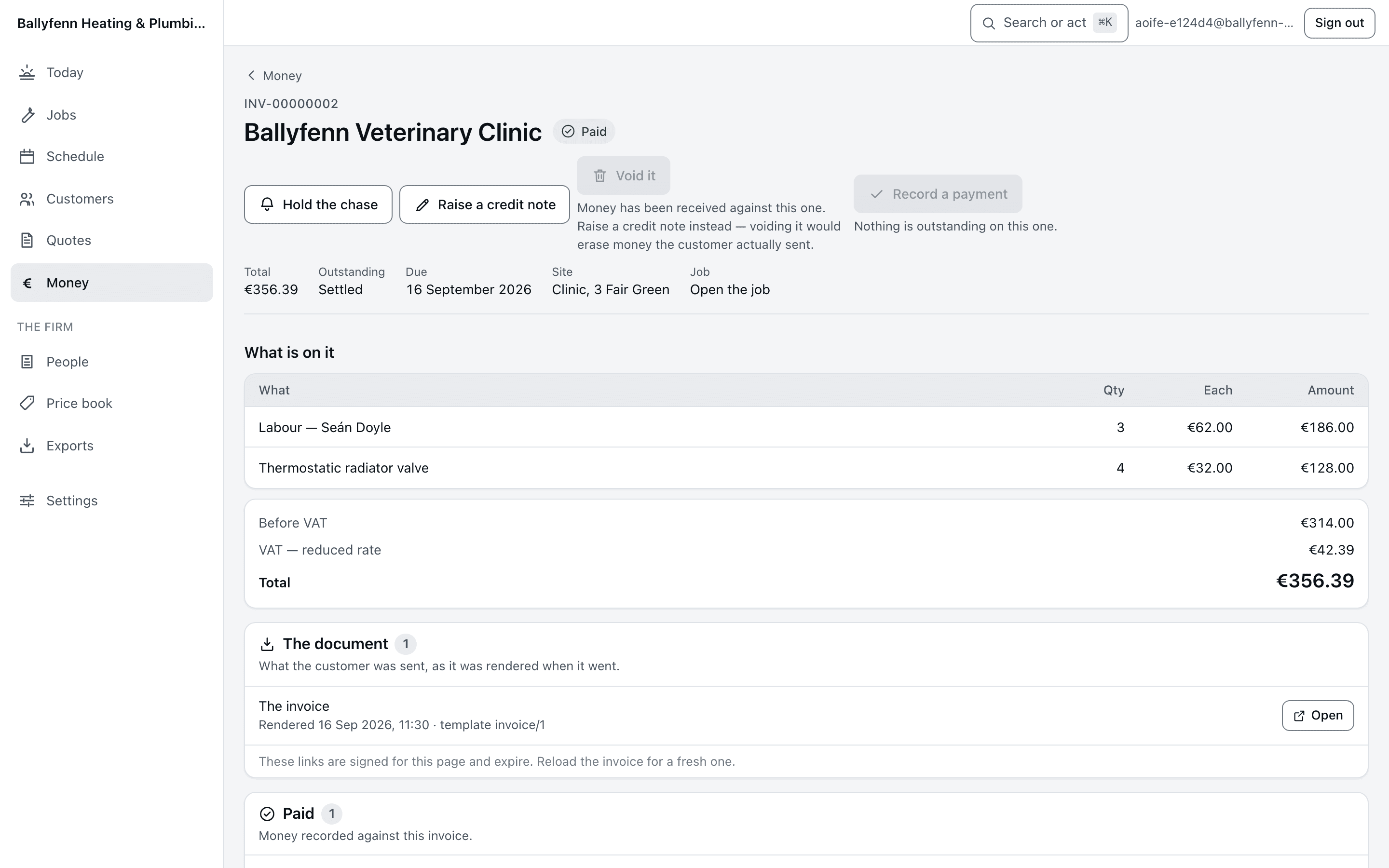 An invoice in the office app