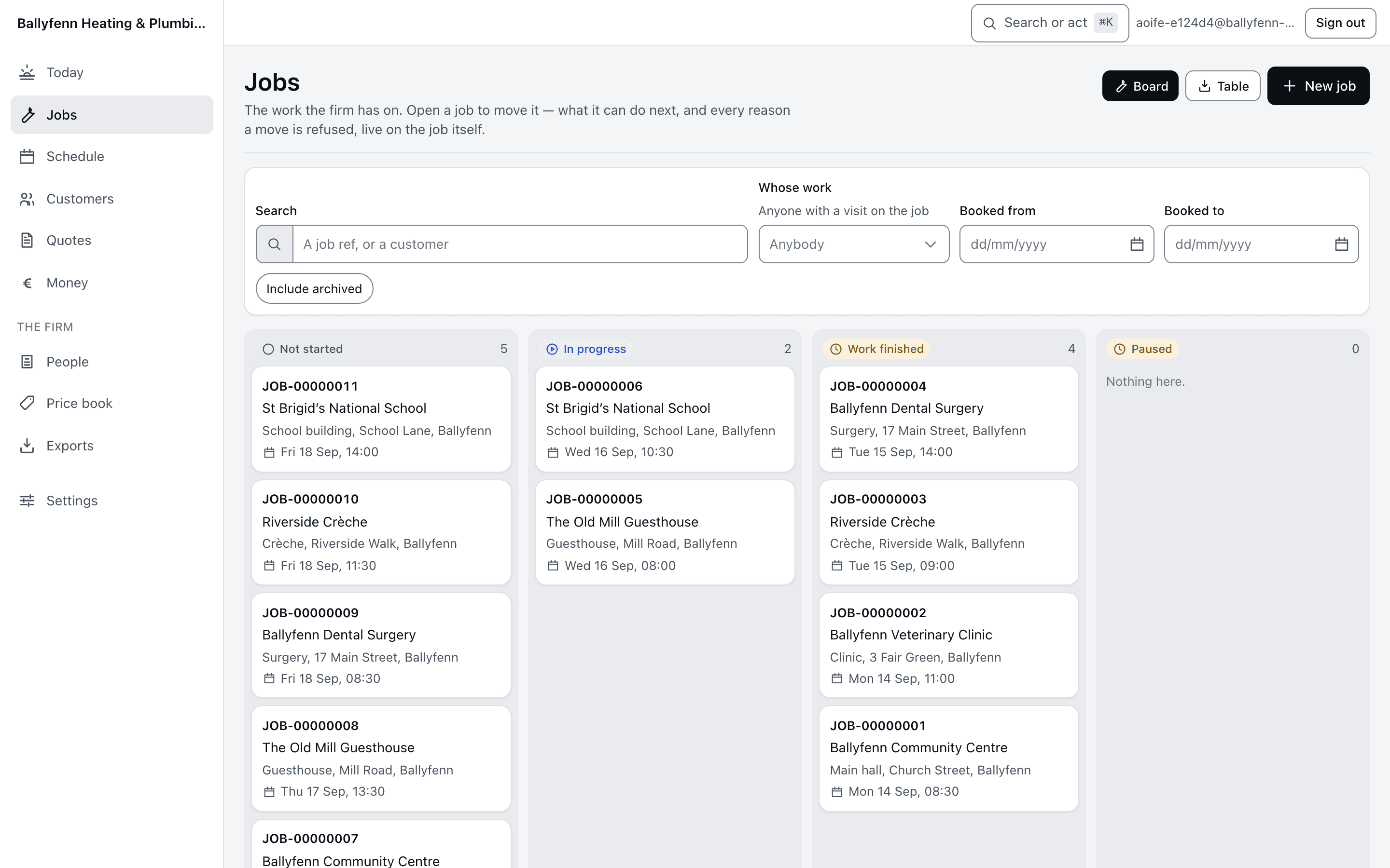 The office app’s list of jobs