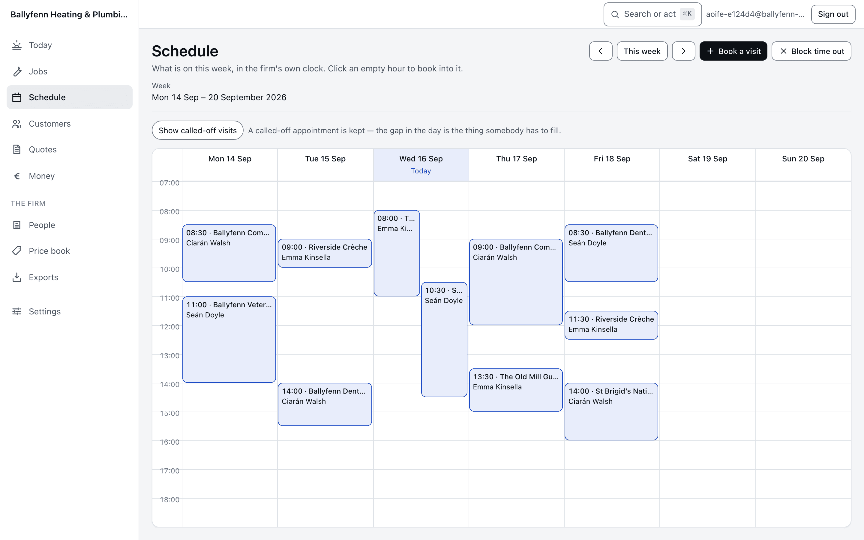 The office app’s schedule of visits